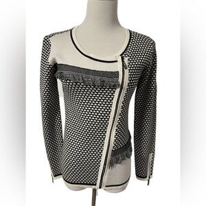 Fontana Women’s Crystal embellished zipper asymmetrical zip sweater size Small